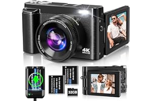 Appareil Photo Numérique 4K,Oiadek 48MP Autofocus Camera Vlog avec 32G Memory Card 16X Digital Zoom,Appareil Photo Compact with 3.0 inch 180° Flip Screen and Battery Charger for Teenagers