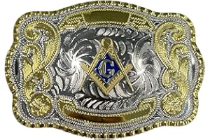 WMG Masonic Mason Symbol Logo Large Huge Rodeo Western Gold Tone Belt Buckle, Gold, Large