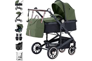 Daliya® NEOMOVE 3-in-1 Pram, Buggy & i-Size Baby Seat, Aluminium Frame, Travel Pram & Sports Pram, Large Shopping Basket, City & Terrain (Black/Olive Green)