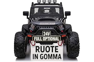 Auto Macchina Elettrica Per Bambini 2 Posti 24V Fuoristrada Big Adventure Telecomandata Sedile In Pelle Porte Apribili Doppio Motore Elettrico Carico 35 Kg RUOTE IN GOMMA TOYSCAR Nera