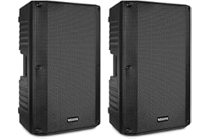 VONYX VSA150S - PA Anlage Komplettset, 1000 Watt PA Lautsprecher, 2X 15 Zoll Sub, Bi-Amp, Bluetooth, MIC-Input, Fernbedienung, Gitarreneingang, MP3, Aktive Lautsprecher Boxen, DJ Boxen - Schwarz
