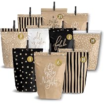 Frau WUNDERVoll DIY Adventskalender – 24 Papiertüten 13x16,5cm Mit Zahlen, Holzklammern & Schleifenband