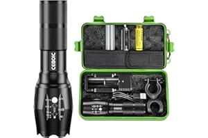 CEBOIC Latarka taktyczna LED Akumulatorowa, Super Bright 2000 High Lumen Potężne ręczne latarki z 5 trybami świecenia, Wodoodporne lampy błyskowe z możliwością powiększania do na zewnątrz Camping