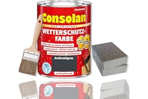 Consolan Wetterschutzfarbe Set 2,5 l Holzfarbe Dauerschutz Deckend mit Zubehör (Anthrazitgrau)