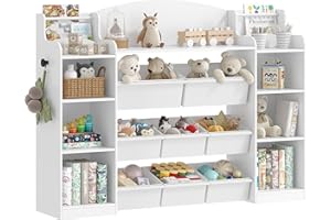 Hzuaneri Bibliothèque pour Enfants, étagère en Bois, étagère à Jouets avec 8 boîtes en Non-tissé pour Chambre d'enfant, Salon, Bureau Blanc 30 x 140 x 104 cm KB43003W