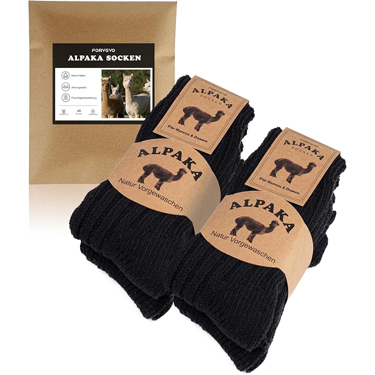 MOUNTREX® Alpaca-sokken, wollen sokken voor dames en heren, wintersokken, warme huissokken, thermosokken, dun en dik, knuffelsokken, 2 paar, beige/bruin (kniekousen), 39-42 EU