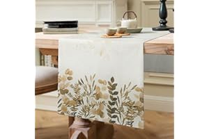 ETOLISHOP Camino de Mesa Moderna Arpillera de Lino Mantel Decorativo Hojas de Eucalipto Amarillo Otoño Retro Caminos de Mesa Mantel de Mesa para Decoración de Mesa Hogar Picnics al Aire Libre 40x140cm