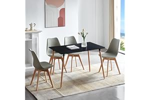 LafeuR Esszimmergruppe Esstisch mit 4 Stühlen Essgruppen, Rechteckig Küchentisch-Set für 4 Personen Sitzgruppe für Wohnzimmer Küche Büro(Schwarz Tisch+4 Grau Esszimmerstühle)
