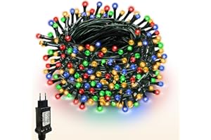 WISD Luci di Natale - Catena Luminosa 100 LED 12.8M Esterno Interno con Cavo Verde, Funzione di Timer e Memoria - Decorazioni Natalizie per Albero di Natale, Giardino e Festa (Colori)