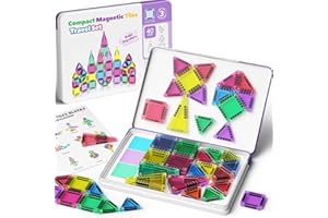 STEM MATCH Azulejos magnéticos, 40 piezas, juego de bloques de construcción magnéticos de viaje, mini azulejos magnéticos, juguetes de construcción con caja de hierro para niños y niñas, juguetes magnéticos para