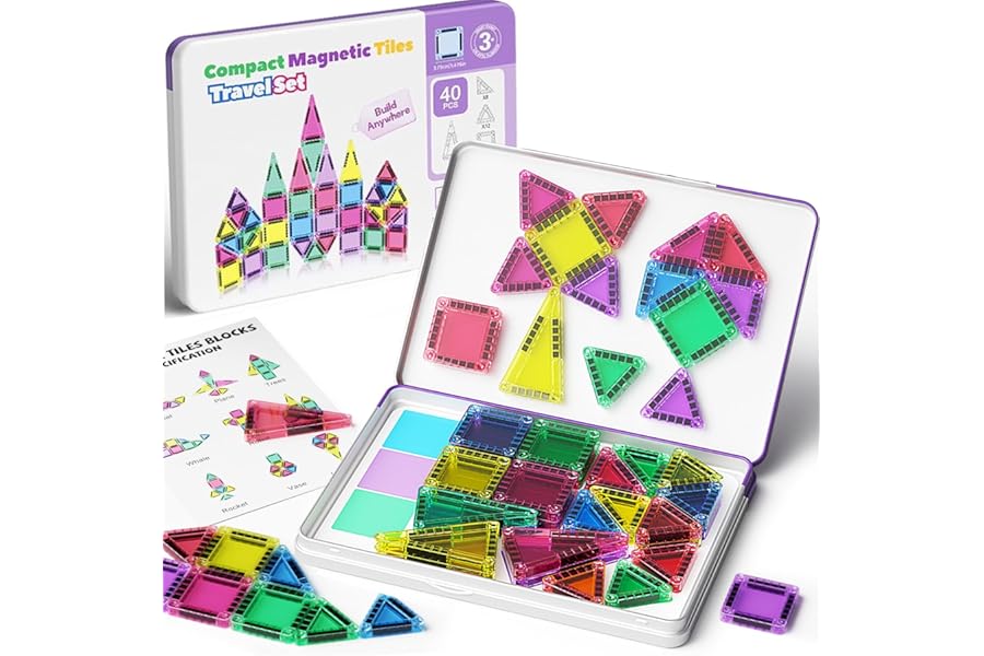 Mini mattonelle magnetiche Giocattoli per bambini | 40 pezzi di blocchi magnetici da viaggio | Giocattoli STEM Montessori | Giocattoli magnetici per Ragazzi Ragazze 3+ anni