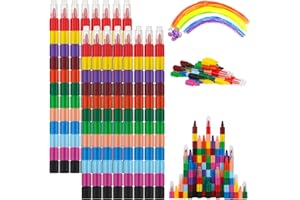 ‎QKFON QKFON 18 Stück Stapelbare Wachsmalstifte, Buntstifte Baubare Regenbogenstifte Goodie Bag Filler Graffiti Stifte Malstift für Kinder Weihnachtsgeschenke Büro Schulbedarf