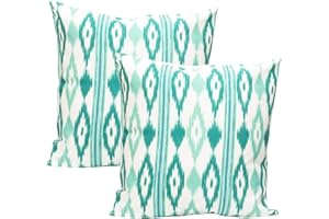 TRESMESTRES Fundas de Cojines para Sofá de Jardín, Salón y Terraza - Ikat Mediterráneo - Cubiertas de Cojines para Sofá Grandes y Pequeñas - Funda de Cojín 50x50 cm - Set de 2, Turquesa