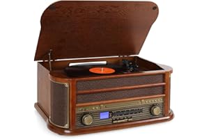 Auna Tocadiscos de Vinilo Vintage, Incluye Altavoces con Sistema Estéreo para Musica, Tocadiscos de Vinilo, Reproductor Retro, USB, CD, Sistema de Sonido, Giradiscos Portátil para Casa