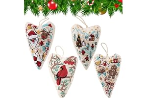 Bukbas Christmas Embroidery Kit, 4 Pack DIY Heart Shaped Christmas Embroidery Kits for Adults Beginners, Cross Stitch Kits Xmas Tree Hanging Ornament Decorations, Handmade Sewing Craft Set