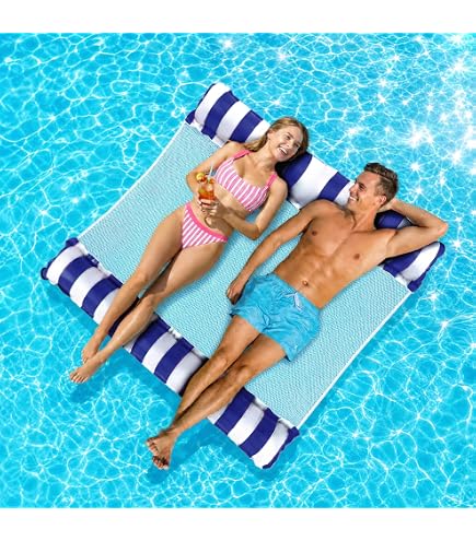 Colchoneta Inflable Para Piscina 4 En 1 – Hamaca De Agua Con Bomba Y Portavasos, Flotador Para Adultos Hasta 113 Kg, Ideal Para Verano