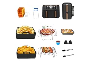 FFTT PRO Air Fryer Accessories for Ninja Double Stack Air Fryer SL400UK,AF400UKCP, AF400UK, SL400UKCP, Tower Vortex T17088, Cookwise 9L, Silicone Air Fryer Liners, Stainless Cooking Rack(11Pcs)