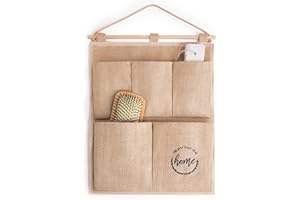 Ocean Home Textile Naturalny organizer wiszący z juty, z 5 kieszeniami, wiszący organizer ścienny