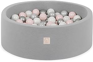 MISIOO Smart Piscine a Balle pour Bébé - Piscine pour la Chambre des Enfants - Piscine à Balles Bébé- 150 Balles - Lavable en Machine - Oeko-Tex - 90 x 30 cm- Gris Clair- Rose/Blanc/Argent