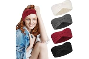 AKlamater 4 Pcs Winter Knit Headbands Women Twist Thermal Knitted Headbands Winter Ear Warmer Crochet Hair Band Head Wraps for Outdoor Activities or Daily Life