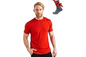 Merino.tech Tee Shirt Merinos Homme - 100% Merino Wool Chemise Homme | T Shirt Merinos Homme | T-Shirts à Manches Courtes Homme Laine merinos + Chaussettes de randonnée