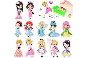 NTGRTY 12 pegatinas de pintura de diamantes de princesa para niños, pintura de diamantes 5D, para niños, lindas artesanías para niñas y niños