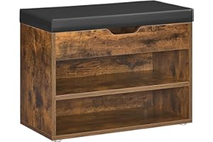 VASAGLE Panca Scarpiera, Scarpiera Ingresso con Sedile Imbottito, 3 Scomparti, 30 x 60 x 44 cm, per Corridoio Camera da Letto Soggiorno, Marrone Vintage LHS020K03