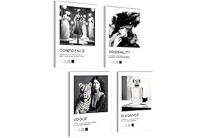 MOJOLIVING Zestaw plakatów w stylu vintage, obrazy Coco, czarno-białe, obrazy ścienne do salonu, zestaw plakatów Coco, 4 x A4, bez ramy