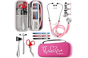 Primacare KB-9397-PK Stethoscope Case, SUPPLIES INCLUDED, Pink with Multiple Compartments, Portable and Lightweight First Aid Kit Bag with Vital Medical Supplies, Nursing Accessories for Nurses