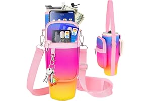 LEFOR·Z Water Bottle Carrier Bag with Phone Pocket Compatible with Stanley/Meoky 40 oz Tumbler with Handle,Water Bottle Holder Pouch with Adjustable Strap Compatible with Stanley Cup Accessories,Rainbow