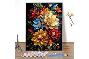 MEIYUDA Dipingere con i Numeri Adulti Fiori, Pittura a Olio Kit Paint by Numbers, Quadri da Dipingere Numerat, Pittura Adulti Decora la Casa Regalo 40x50cm(Senza Cornice)