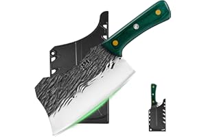 FULLHI Meat Cleaver bbq Cuchillo de Chef con Fundas de Acero al Carbono para Cortar Carne Set de Cuchillos de Cocina para Regalos Idea Hombres mujeres (Verde, 19,5cm)