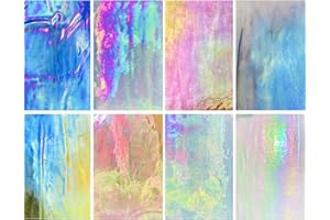 LITMIND 8 Pcs Stained Glass Sheets Variety Pack, 4 x 6 inch Iridescent Glass Sheets for Beginners, Mosaic Tiles for Crafts, Art Glass Pack (Opaque/Iridescent)