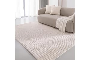 Interiyou matta kort lugg Cannes - 280x380 cm Kräm - Skandinavisk boho-mönster, 3D-struktur, platt, geometrisk