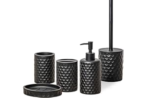 zccz Bathroom Accessories Set 5 Pcs - Soap Dispenser, Toilet Brush Holder, Toothbrush Holder, Bathroom Tumbler, Soap Dish - Vintage Bathroom Accessory Set Decor Countertop Vanity Organizer, Black