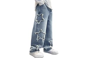 Happy Cherry Jeans holgados con bolsillos para niños, cintura elástica, pierna ancha, vintage, pantalones de mezclilla de 5 a 14 años