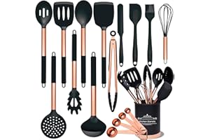 BBN Küchenutensilien Set, 17-teiliges Roségold Küchenzubehör, Silikon Küchenutensilien Set mit behälter, antihaftbeschichtete, hitzebeständige Küchenutensilien zum Kochen
