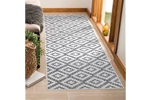 ‎PAYÉ payé Outdoor Teppich Wetterfest - 60x110cm - Grau Weiß - Raute Gitter - Teppiche für Terrasse Balkon Garten Indoor