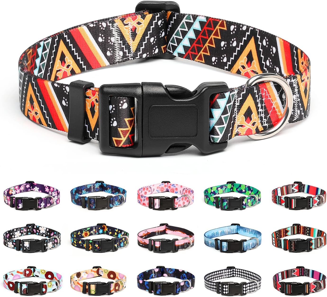Mercano Collar para Perros Ajustable y Resistente - Patrones de Diseño Especial, Cómodo Nylon Suave para Perros Pequeños Medianos Grandes (M, Ethnic Dorado)