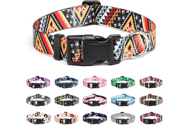 Mercano Collar ajustable para perro, patrones de diseño especial, nailon suave, cómodo y duradero, para perros pequeños, medianos y grandes (S, oro étnico)