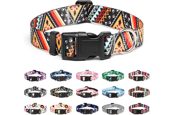 Mercano Collar para Perros Ajustable y Resistente - Patrones de Diseño Especial, Cómodo Nylon Suave para Perros Pequeños Medianos Grandes (M, Ethnic Dorado)