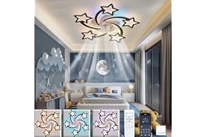 Caunmar 69CM Ventilatore Da Soffitto Con Luce Bambini Meteor Design Lampadario Con Ventilatore RGB Ventilatore Da Soffitto Con Luce Led E Telecomando Silenzioso Camera Da Letto/camera Bambini-Nero