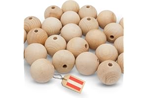 EV HOME CREATIONS EV® Holzkugeln mit Loch - 22 Stück 40mm Durchmesser - Made in Austria - Große Holzperlen mit 8mm Bohrung, Gedrechselt aus Hochwertigem Buchenholz