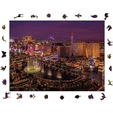 WePuzzleUp Ahşap Puzzle Yetişkin - Vegas Geceleri - 450 Par&ccedil;a, 29 x 39 cm - Yapıştırıcı Folyo Dahil - Benzersiz Şekilli Par&ccedil;a