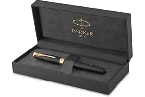 Parker Sonnet Fountain Pen | Matte Black Lacquer with Gold Trim | Medium Nib | Gift Box