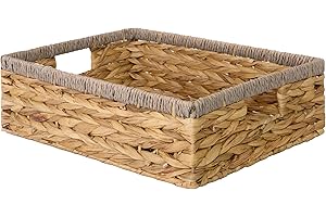 Wickerfield Shallow Woven Water Hyacinth Basket, Wicker Hamper Basket with Handle, Storage Baskets for Bathroom, Toys, Gift (Paper Rope, Large)