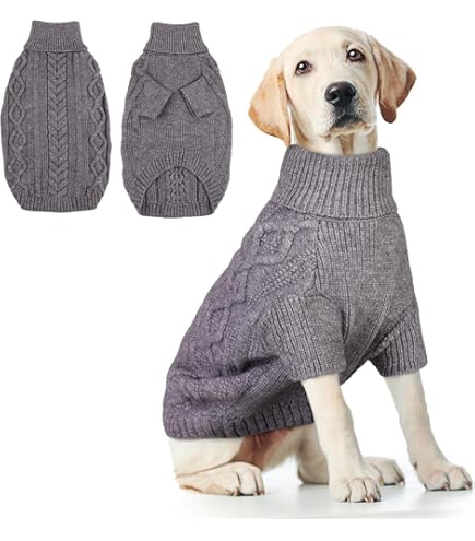 HUNTER Hondentrui Odense, gebreide trui voor honden, zacht en elastisch, met hoge kraag, partnerlook met muts, wasbaar, kleur: beige/groen, maat: 60