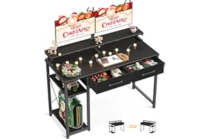 ‎ODK ODK Schreibtisch mit Regalen, Computertisch mit 2 Schubladen und Monitorständer, Bürotisch mit Bücherregal, Computertisch Klein PC-Tisch Officetisch für Home Office, 100x50x87cm, Schwarz