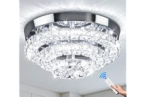Cainjiazh 11.8" Moderne Kristall-Kronleuchter LED-Kristall-Deckenleuchte Flush Mount Decke Kronleuchter Licht Kronleuchter für Esszimmer Flur Drei-Etagen dimmbar mit Fernbedienung