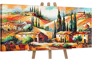 YS-Art Landscape Pictures Acrylic Colourful Pictures on Canvas Hand-Painted Wall Picture Acrylic Painting Modern Home Decor Office Real Art 45x20 inch